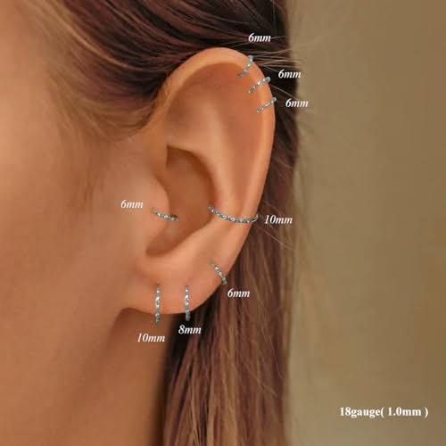 MissNity 20G, 18G, 16G, 14G Hinged Nose Rings Hoop with Gem in 316L Surgical Steel, Septum Clicker Cartilage Earrings Conch Daith Helix Rook Ear Lobe Piercing Jewelry, Diameter 6mm to 12mm - color: 12: Steel - Clear Cz + Turquoise
