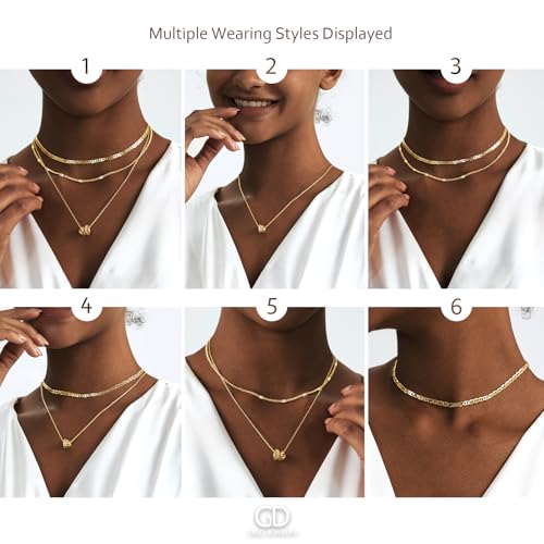 OGD Layered CZ Rondelle Pendant Necklaces for Women, 14K Gold Plated Trendy Mariner Chain Dainty Circle Rondelle Pendant Choker Necklace for Women Two-Toned Cubic Zirconia Gold Necklace - color: Gold Rondelle Layered-3PCS