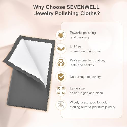 SEVENWELL Silver Polishing Cloth, Jewelry Cleaner Cloth for Sterling Silver Jewelry, Gold, Platinum, Silverware, Diamonds, Gemstones, Coins (20cm Dark Grey Silver Cloth) - color: 20cm Dark Grey Silver Cloth