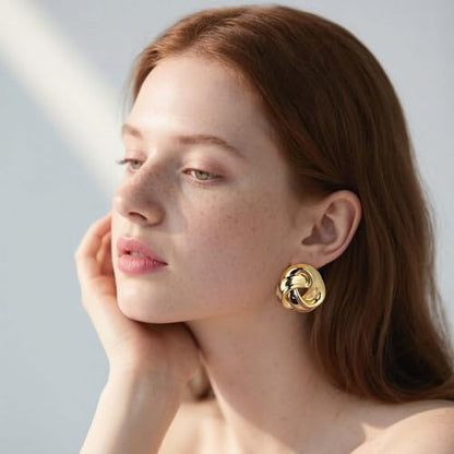 Love Knot Stud Earrings for Women Gold Plated Knot Earrings Geometric Twisted Statement Earrings Trendy Jewelry - color: Gold 35.2mm Knot