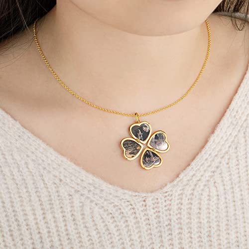 Personalized Photo Locket Necklace that Holds Pictures Sterling Silver Jewelry Gifts for Women Girls Custom Photo Lockets Pendant Necklace Picture Locket Memorial Jewelry Heart Wing Four Leaf Oval - color: Four leaf