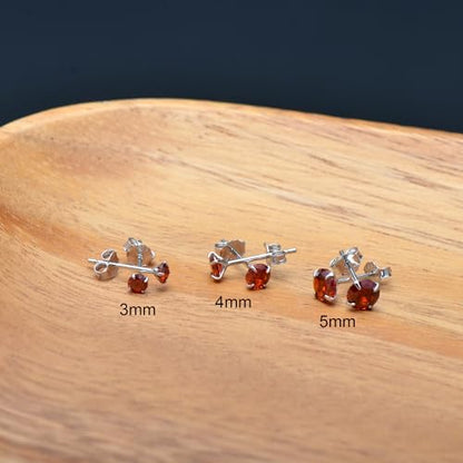 3 Pairs Color Zirconia Earrings Studs, Sterling Silver Studs Earrings Set 3MM 4MM 5MM - color: Red