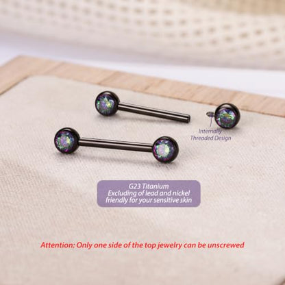 FUNLMO 2pcs Nipple Piercing Jewelry Titanium Nipple Rings Internally Threaded Tongue Rings Bridge Piercing Jewelry Nipple Barbells 14G 12-20mm - color: Black,Vitrail Medium CZ