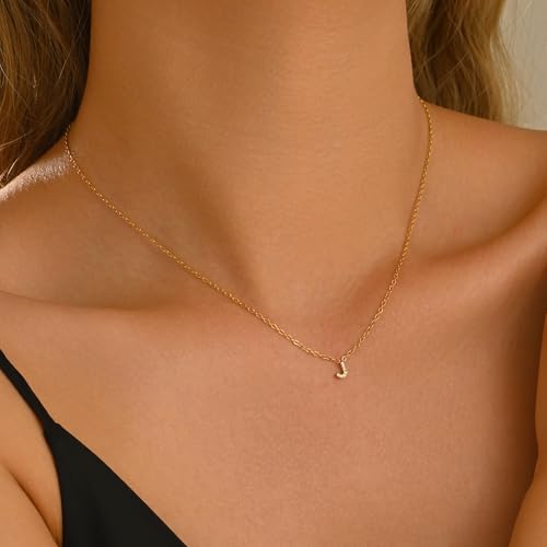 Small Letter Necklace for Women 18K Gold Plated Cubic Zirconia Tiny Initial Necklace Dainty Personalized Name Necklaces - color: J-Gold