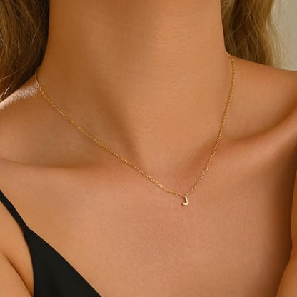 Small Letter Necklace for Women 18K Gold Plated Cubic Zirconia Tiny Initial Necklace Dainty Personalized Name Necklaces - color: J-Gold