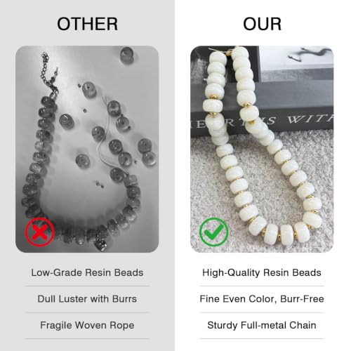 Colorful Chunky Resin Beaded Choker Necklaces for Women | Multicolor Beads, Sturdy Metal Chain, Adjustable, Detachable, Lightweight, Summer Beach Boho, Trendy Statement Jewelry Gift - color: Cream