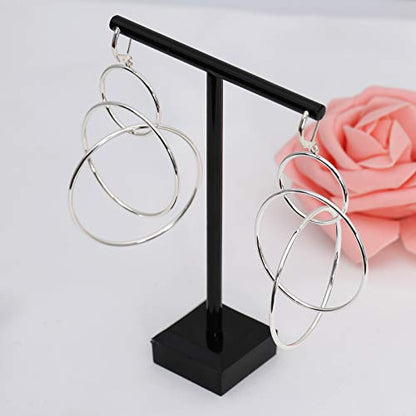 Dangle Hoop Earrings for Women, 14k Gold/Silver Plated High Polished Cute & Aesthetic Earrings for Women - color: Silver-03