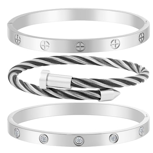 Camhanno Stackable Silver Bracelets for Women Stainless Steel Love & Friendship Bangle, Mothers Day Valentines Birthday Christmas Jewelry Gifts for Mom Her Wife Grandma - style: Style 13