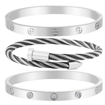 Camhanno Stackable Silver Bracelets for Women Stainless Steel Love & Friendship Bangle, Mothers Day Valentines Birthday Christmas Jewelry Gifts for Mom Her Wife Grandma - style: Style 13
