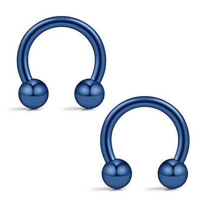 12PCS 14G Surgical Steel Nose Septum Horseshoe Hoop Earring Eyebrow Tragus Lip Piercing Ring - style: 10mm w Balls