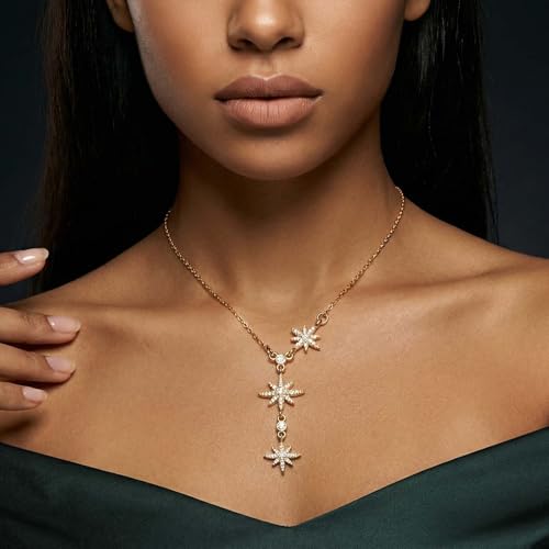 Lariat Gold Necklace for Women, Dainty Long Necklace Gold/Silver Plated Y-Shaped Pendant Necklace, Trendy Drop Necklaces Simple Gold Jewelry Gifts For Women - style: Star-Gold