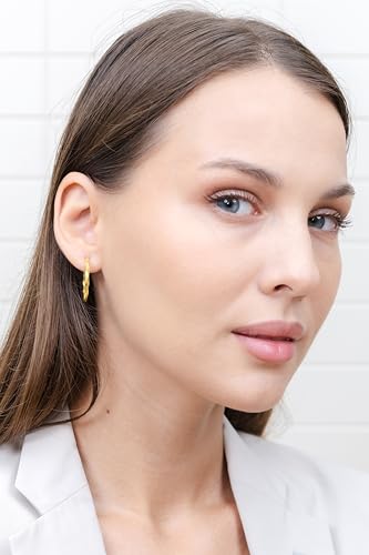 Hoops & Loops 925 Sterling Silver Twisted Hoop Earrings for Women - Hypoallergenic 14K Gold, Rose Gold, Black Flash Plated 2mm Thin Twist Design Round Click-Top Hoops, 15/20/25/30/35/40/50/60mm - color: Gold-25mm (1 inch)