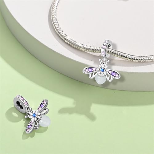 Pandach Animal Charm Bead fits Charms Bracelets for Woman-925 Sterling Silver Dangle Pendant Bead,Jewelry Beads Gifts for Women Bracelet&Necklace - style: Purple Firefly Pendant
