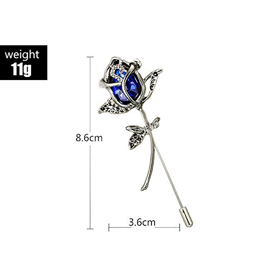 Rhinestone Rose Flower Brooch.Crystal Lapel Pin Brooch, Classy Flowers Tie Pin for Women Men Boutonniere Suit Pins - color: Blue