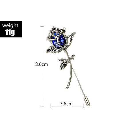 Rhinestone Rose Flower Brooch.Crystal Lapel Pin Brooch, Classy Flowers Tie Pin for Women Men Boutonniere Suit Pins - color: Blue