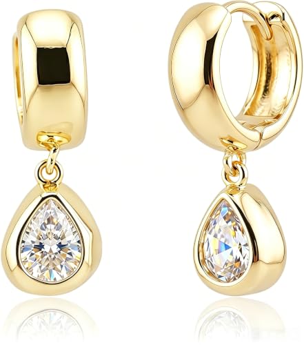 Dangle Flower Gold Earrings for Women, Trendy Statement Hoop Earrings, Gold Floral Drop Earrings Jewelry for Gifts - color: Teardrop 14K gold CZ