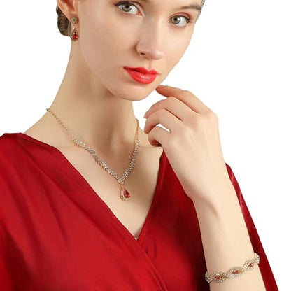 YYW 4 Pieces Women Evening Handbags Clutch Purse Bag with Rhinestone Crystal Jewelry Set for Wedding Party - color: red 2