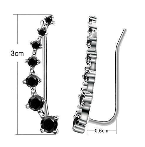 CZ Stud Earrings 925 Sterling Silver 18K Gold Plated Round Cubic Zirconia Hypoallergenic Set - color: Black