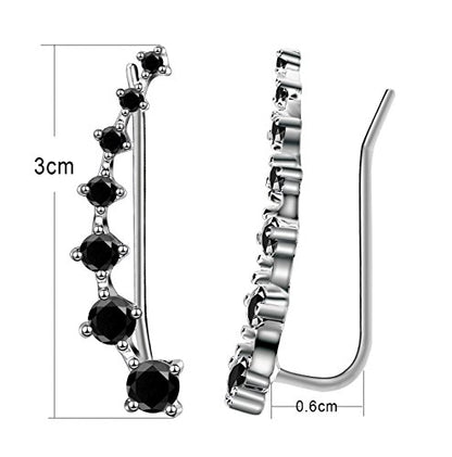 CZ Stud Earrings 925 Sterling Silver 18K Gold Plated Round Cubic Zirconia Hypoallergenic Set - color: Black