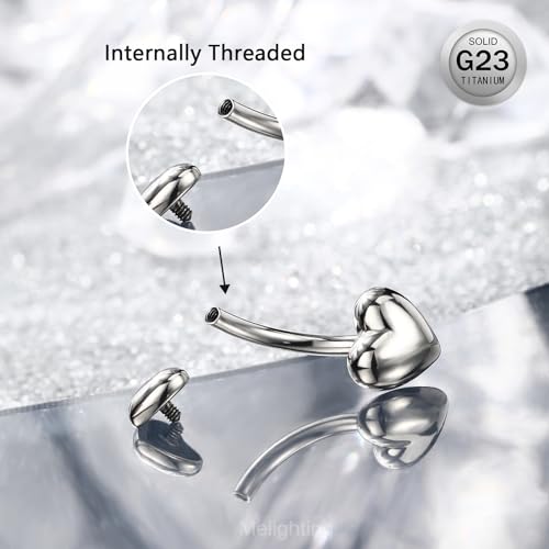 Melighting Titanium Belly Button Ring 14G Heart Belly Ring Internally Threaded G23 Titanium Navel Piercing Hoop Navel Barbell Body Piercing Jewelry 10/12/14/16 mm