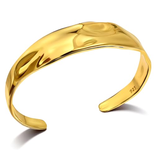 Thin Cuff Bracelet Vintage Hammered Texture Style Statement Open Bangle Chunky Bracelets for Women Silver & Gold - color: Gold