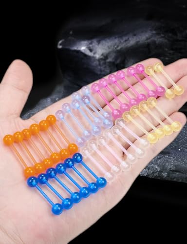 14G Glow in Dark Bioflex Flexible Acrylic Nipple Tongue Rings Piercing Jewelry Retainer 14 Gauge Plastic Straight Barbell Tongue Nipple Piercing Jewelry For Women Men 14MM 16MM Bar - size: 14G-16MM Bar