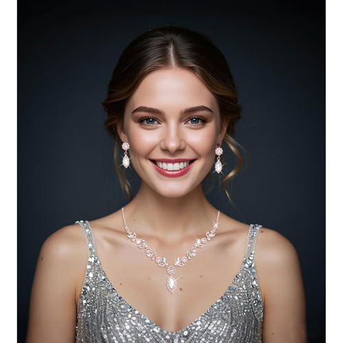 Bridal Jewelry Set for Wedding Prom Jewelry Set for Women Sparkly Rhinestone Necklace Earrings Bracelet Sets for Bride Bridesmaid Quinceanera Costume Accessories - style: F