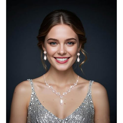 Bridal Jewelry Set for Wedding Prom Jewelry Set for Women Sparkly Rhinestone Necklace Earrings Bracelet Sets for Bride Bridesmaid Quinceanera Costume Accessories - style: F