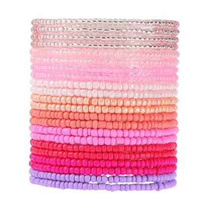 18Pcs Boho Stackable Beaded Bracelets for Women Colorful Handmade Multilayered Rice Beads Anklets Set Summer Beach Bohemian Jewelry Gift - color: Style 2 Pink