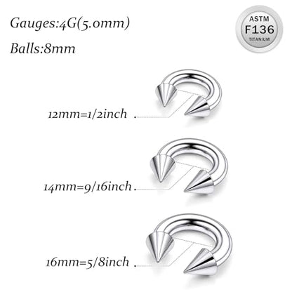 Ruifan 20G 18G 16G 14G 12G 8G 6G 4G 2G Horseshoe Nose Ring Titanium Septum Rings Piercing Jewelry Internally Threaded Gauges Cartilage Conch Helix Rook Lip Tragus Earring Hoop Eyebrow For Women Men - size: Spike: 4G - 12MM