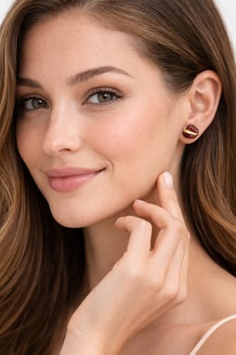 Gempires Wire Wrapped Raw Gemstone Stud Earrings for Women, Birthstone | Handmade wire-wrapped raw gemstone stud earrings — choose from stones and birthstones, artisan raw crystals on gold. - style: Red Garnet