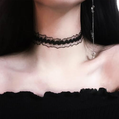 Nova&Aria Chokers Set For Women Heart Choker Necklaces Flower Pendant Velvet Cute Pink Turquoise Blue White Black Choker Necklace Christmas Colorful Lace Chokers - color: Black&Pink-A