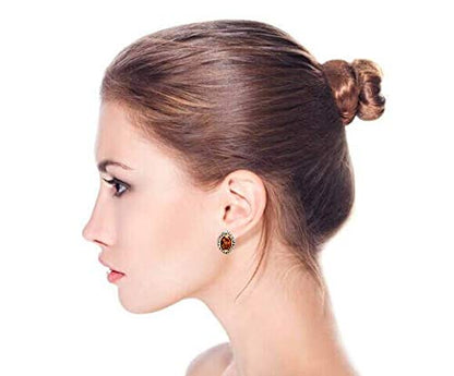 Bali Button Style Two Tone Red Blue Brown Crystal Oval Clip-On Earrings - color: Orange