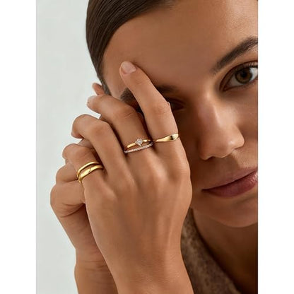 Gold Rings for Women Men Non Tarnish, Waterproof Chunky 14K Gold Plated Dainty Stackable Rings Trendy Statement Pinky Thumb Rings Engagement Eternity Wedding Band Ring Stacking Gold Jewelry Size 3 4 5 6 7 8 9 10 11 - color: Gold, size: 4