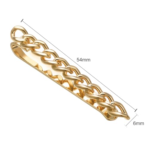 Mens Chain Tie Clips For Men Unique Silver Black Gold Tie Bar Round Stainless Steel Tie Clip - style: GOLD