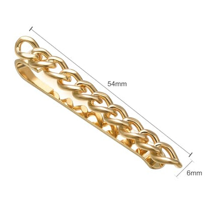 Mens Chain Tie Clips For Men Unique Silver Black Gold Tie Bar Round Stainless Steel Tie Clip - style: GOLD