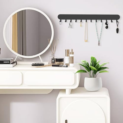 Necklace Holder - Wall Hanging Jewelry Organizer | Self-Adhesive Wall Mounted for Necklaces, Bracelets, 2 Pack, Black - color: Black-12 Hooks