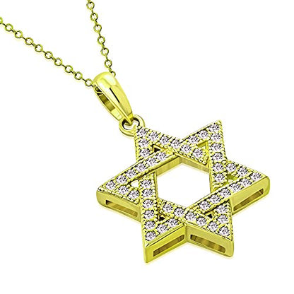 My Daily Styles 925 Sterling Silver Jewish Star of David White CZ Pendant Necklace - color: Yellow