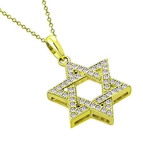 My Daily Styles 925 Sterling Silver Jewish Star of David White CZ Pendant Necklace - color: Yellow