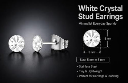 Stainless Steel Stud Earrings 5mm Crystal Birthstone Ultra-Tiny Cartilage Tragus Helix Second Ear Stackable Jewelry - color: April - White