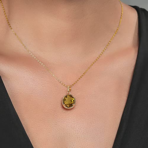 Gem Stone King 11X9MM Oval Gemstone Birthstone Pendant Necklace | 925 Sterling Silver | Solitaire Necklace For Women | With 18 Inch Chain | Fine Jewelry Gifts for Mom Women Wife Her - color: Whiskey Quartz