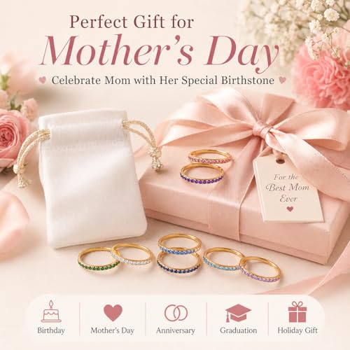 Birthstone Rings For Women, Silver Stackable Cubic Zirconia Stainless Steel Birth Stone Ring To My Daughter/Mom Birthday Unique Gifts Jewelry - color: 02-Silver-February