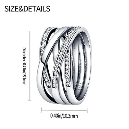 KUNSIR 925 Sterling Silver Rings Classic Cubic Zirconia Eternity Promise Statement Anniversary Wedding Bands Engagement Rings for Women Infinity Forever Love Ring Size 7-9 - style: Bright Polished Line Ring