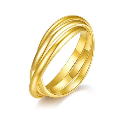 MINDDHA Waterproof No Tarnish Rings|14K Gold/White Gold Plated| Fidget Stacking Anxiety Interlocking Triple Row| Silver/Gold Rings for Women- 2mm 3mm Band Size 4-12 - color: Waterproof 2mm Gold