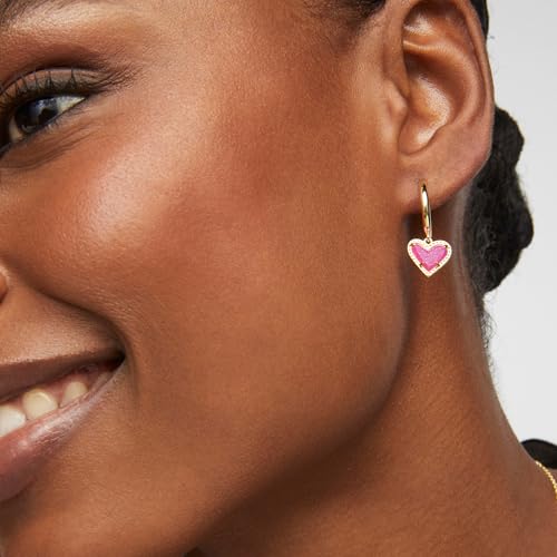 Kendra Scott Ari Heart Huggie Earrings for Women, Fashion Jewelry - color: GOLD - HOT PINK DRUSY