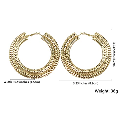 Extra Large Chunky Cuban Hoop Earrings Geometric Double Layered Round Loop Boho Earrings for Women (80mm gold) - size: 80mm gold