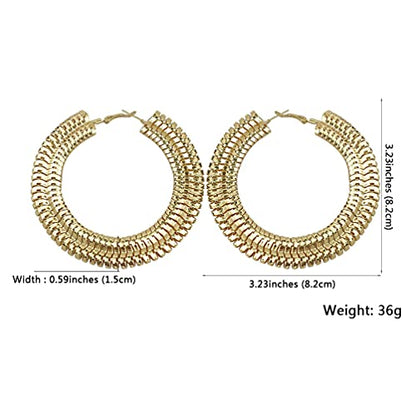 Extra Large Chunky Cuban Hoop Earrings Geometric Double Layered Round Loop Boho Earrings for Women (80mm gold) - size: 80mm gold
