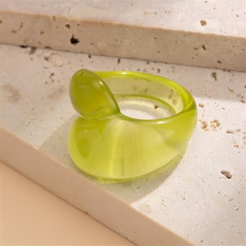 Chunky Resin Twist Stackable Ring for Women,Boho Cute Multicolor Thick Acrylic Statement Ring Trendy Aesthetic Y2k Colorful Knuckle Finger Jewelry - color: Green