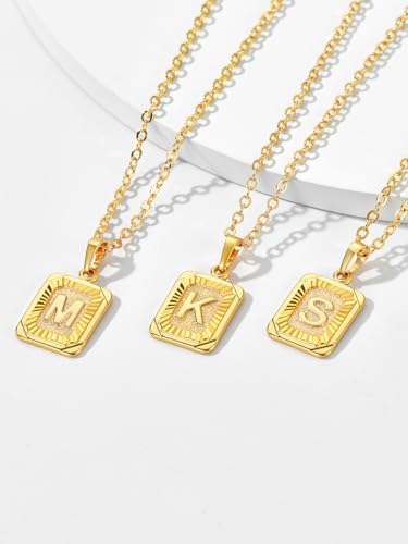 U7 Initial Necklaces for Women, Square Letter Pendant Necklace | Gold & Silver Plated A-Z Pendant | Personalized Large Monogram | 20+2" Adjustable Chain | Gift Packed for Mom Wife Friends - color: a. Gold, style: H