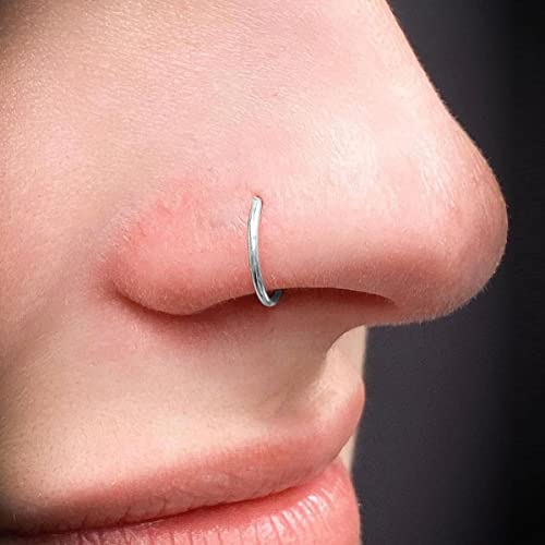 20G Nose Rings Piercing Jewelry Screw Hoops Hypoallergenic for Women Men - color: Silver D Shape,20G 8mm+10mm